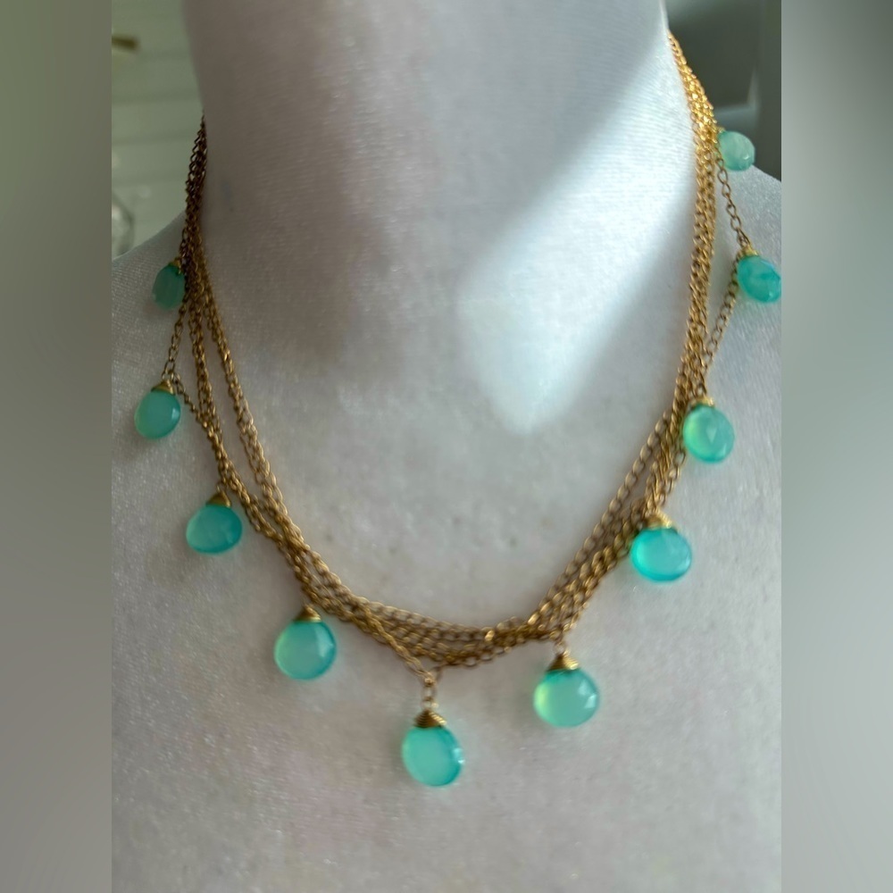 Apatite Gemstone Necklace on Five Gold Filled Chains.  Delicate look.